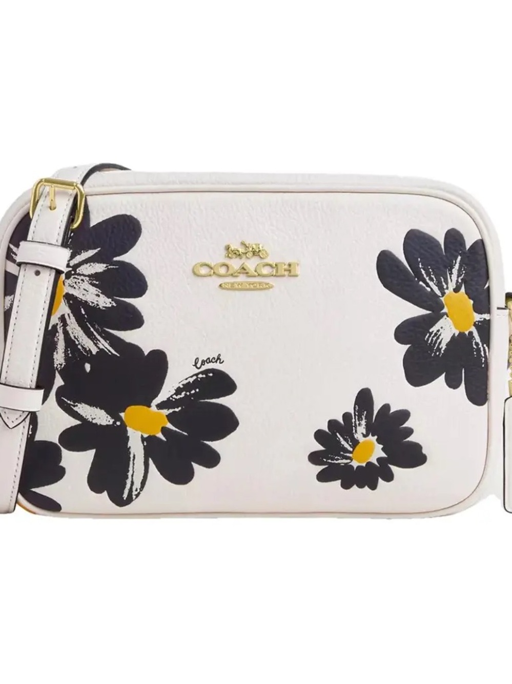 Coach White Floral Leather Crossbody with Black and Yellow Accents